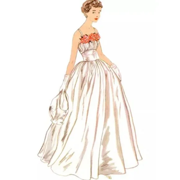 Simplicity Pattern 9819 Vintage 50s Long Gown Tea Length Dress Jacket Sizes 8-16 - Picture 4 of 6